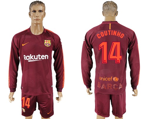 Barcelona #14 Coutinho Sec Away Long Sleeves Soccer Club Jersey - Click Image to Close